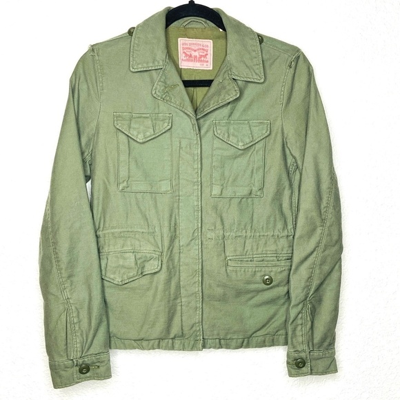 LEVI'S Women's Army Green Button Up Waist Tie Utility Jacket Size XS - Picture 1 of 8